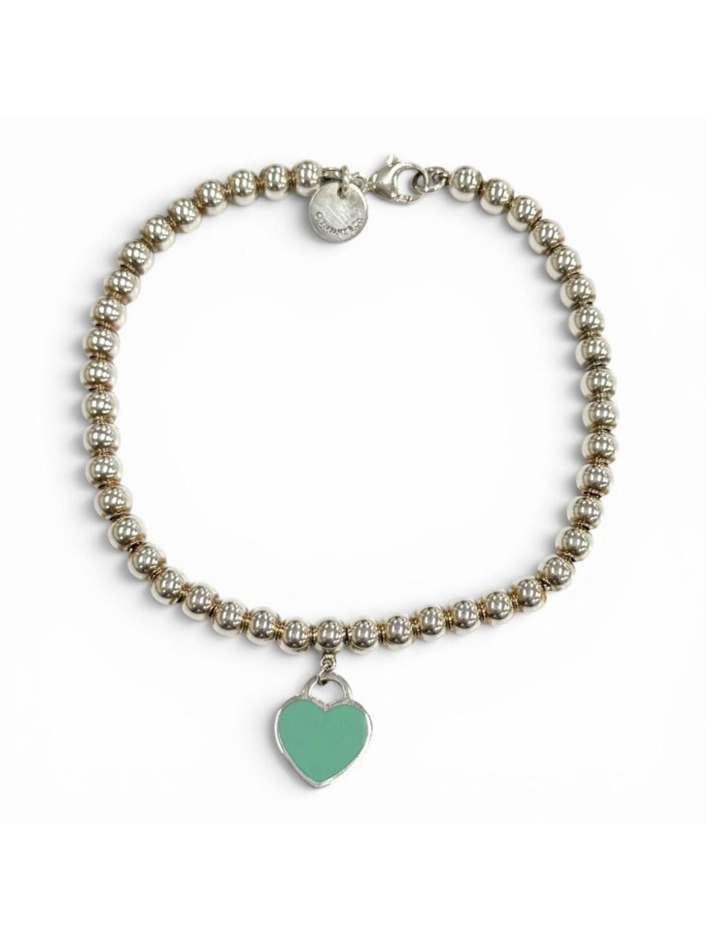 Tiffany & Co Return to Tiffany Mini Heart Tag Beads Bracelet 925 16 Silver Blue